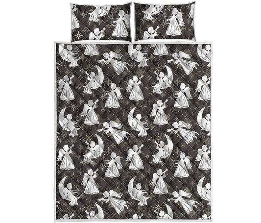 Angel And Snowflake Pattern Print Quilt Bed Set