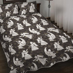Angel And Snowflake Pattern Print Quilt Bed Set