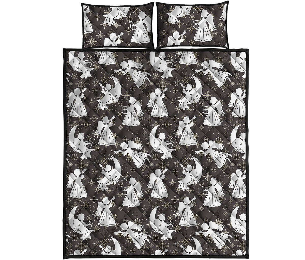 Angel And Snowflake Pattern Print Quilt Bed Set