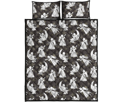 Angel And Snowflake Pattern Print Quilt Bed Set