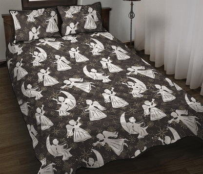 Angel And Snowflake Pattern Print Quilt Bed Set