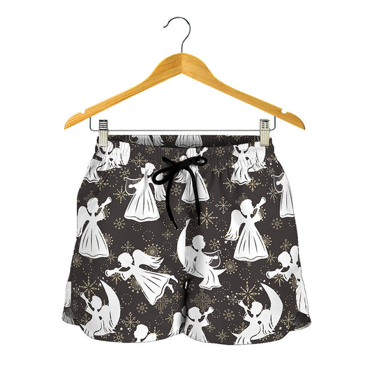 Angel And Snowflake Pattern Print Women's Shorts