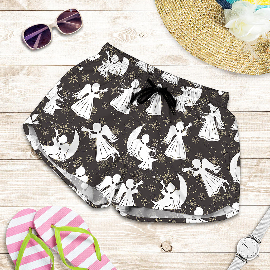 Angel And Snowflake Pattern Print Women's Shorts