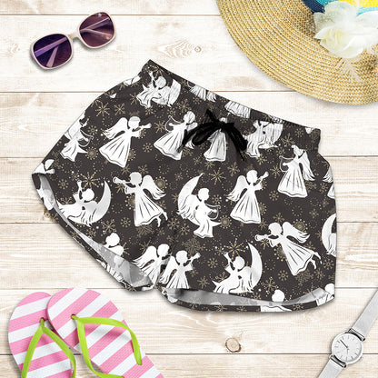 Angel And Snowflake Pattern Print Women's Shorts