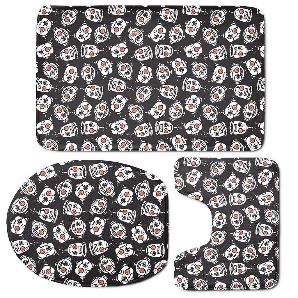 Angry Robot Pattern Print 3 Piece Bath Mat Set