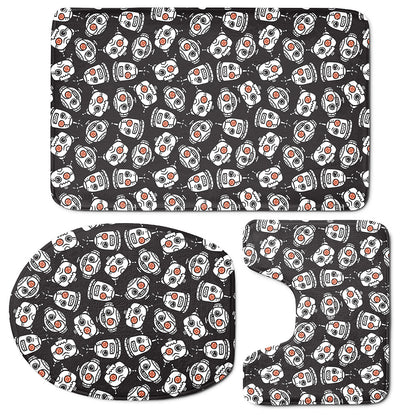 Angry Robot Pattern Print 3 Piece Bath Mat Set