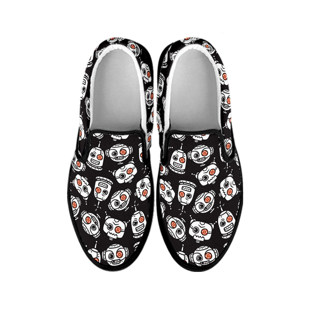 Angry Robot Pattern Print Black Slip On Shoes
