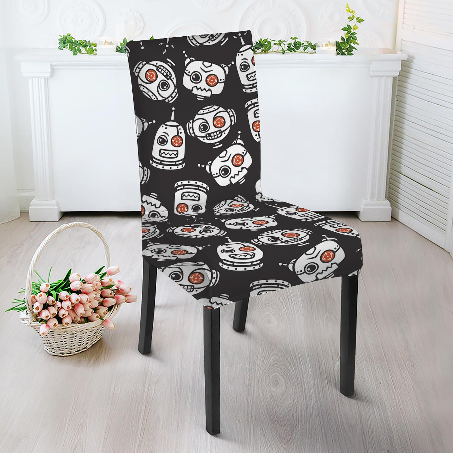 Angry Robot Pattern Print Dining Chair Slipcover