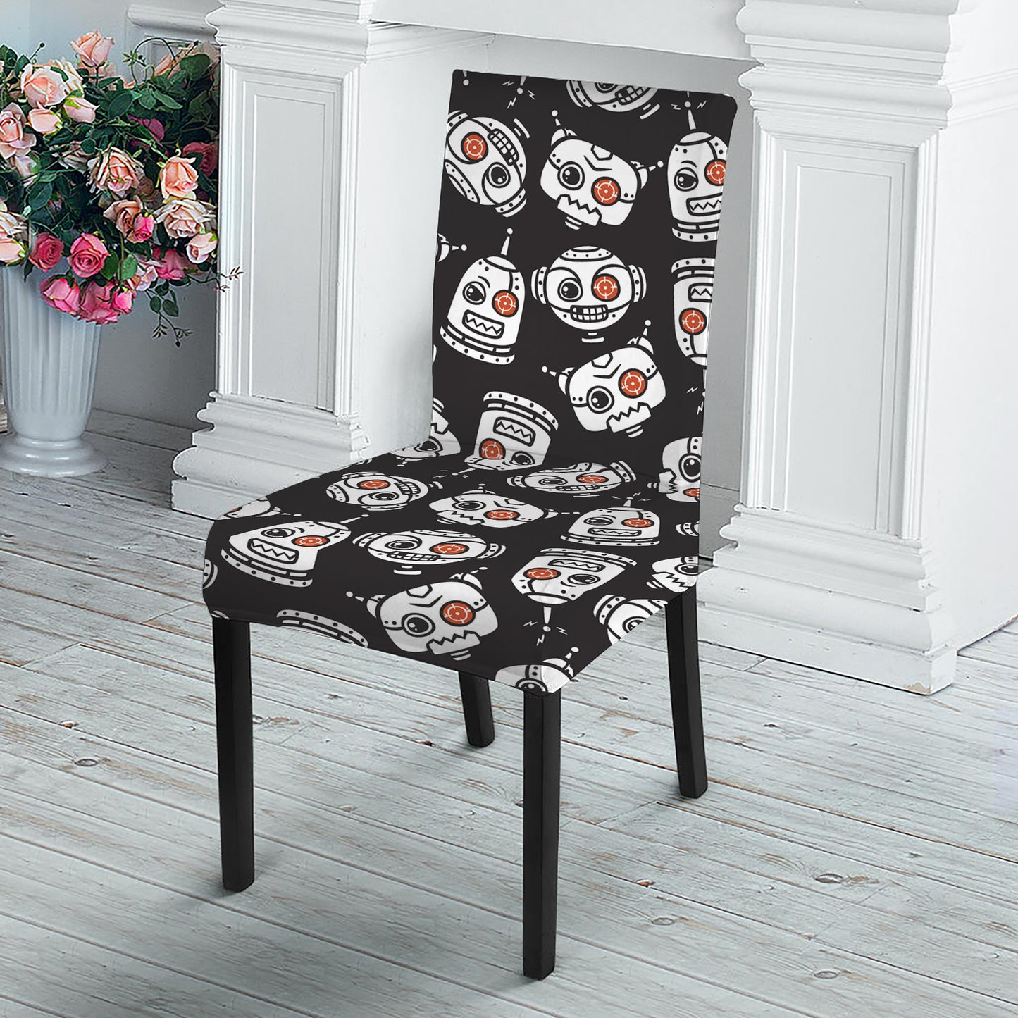 Angry Robot Pattern Print Dining Chair Slipcover