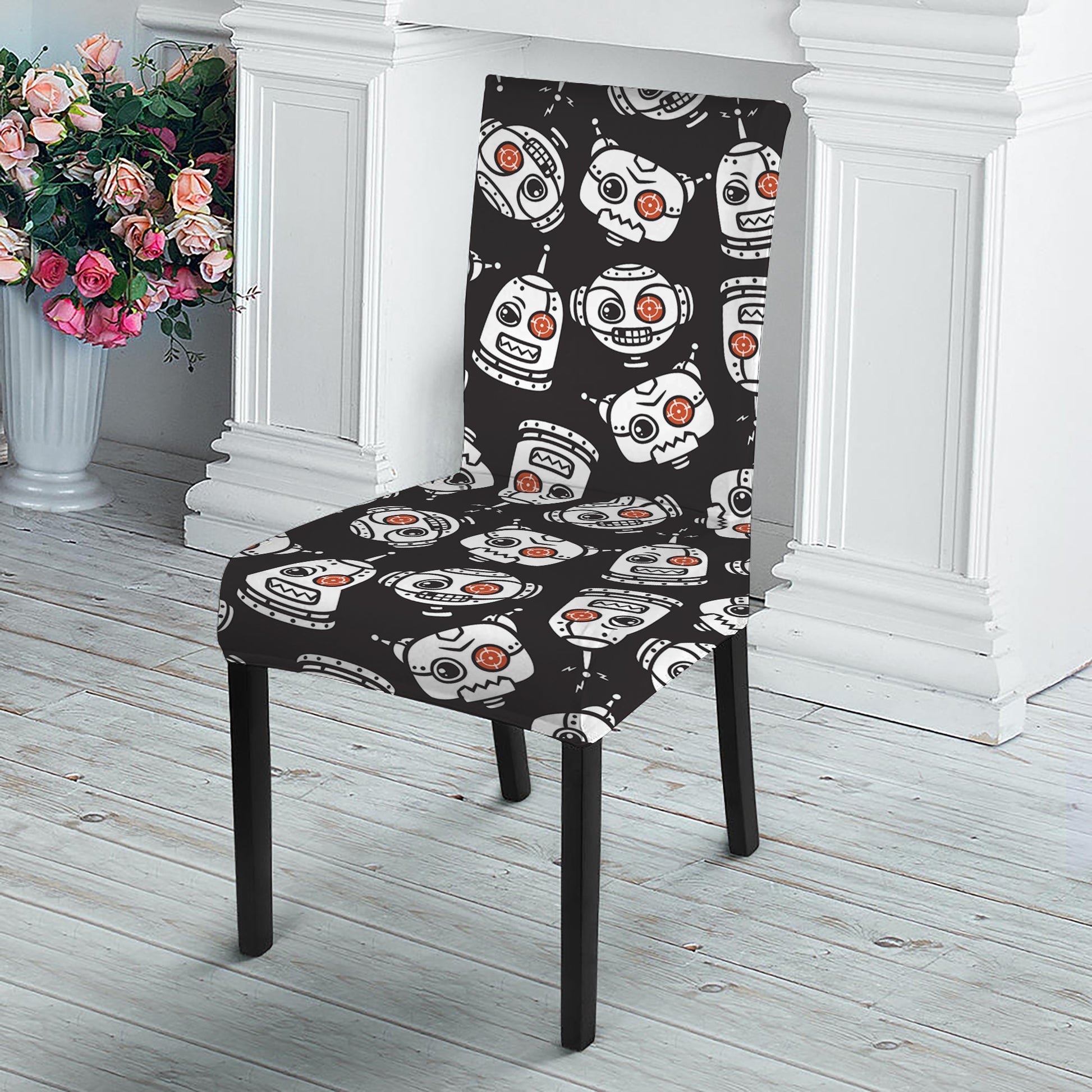 Angry Robot Pattern Print Dining Chair Slipcover