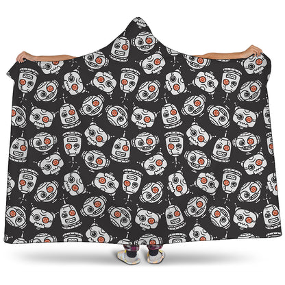 Angry Robot Pattern Print Hooded Blanket