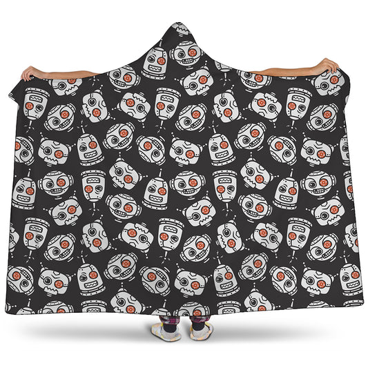 Angry Robot Pattern Print Hooded Blanket