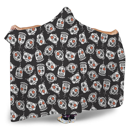 Angry Robot Pattern Print Hooded Blanket