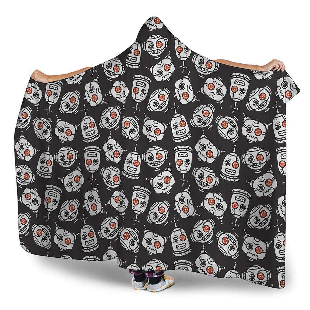 Angry Robot Pattern Print Hooded Blanket