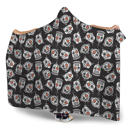 Angry Robot Pattern Print Hooded Blanket
