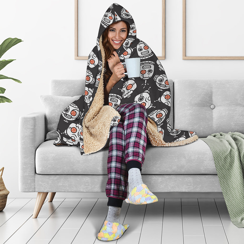 Angry Robot Pattern Print Hooded Blanket