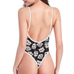 Angry Robot Pattern Print One Piece High Cut Swimsuit