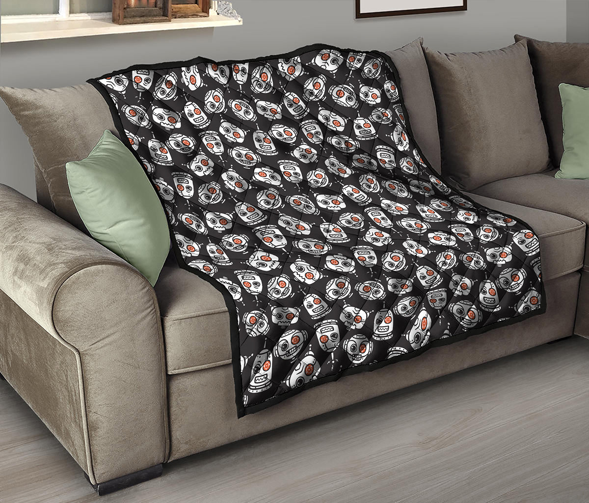 Angry Robot Pattern Print Quilt