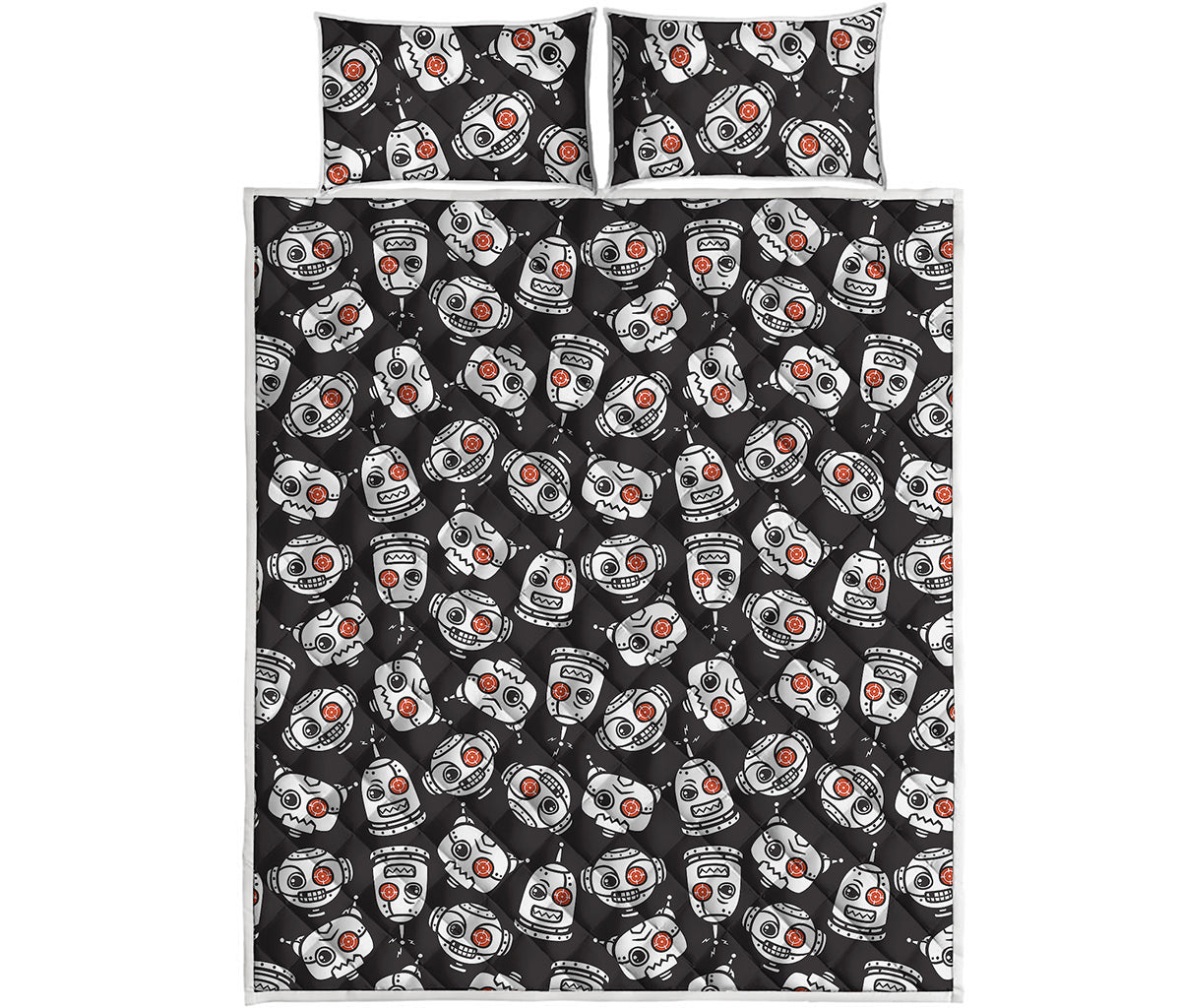 Angry Robot Pattern Print Quilt Bed Set