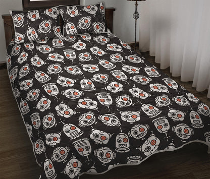 Angry Robot Pattern Print Quilt Bed Set