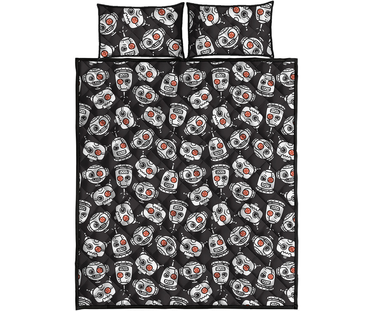 Angry Robot Pattern Print Quilt Bed Set