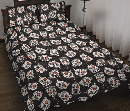 Angry Robot Pattern Print Quilt Bed Set