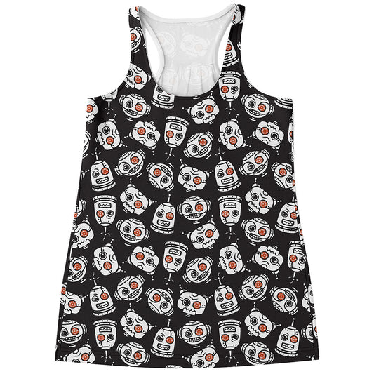 Angry Robot Pattern Print Women's Racerback Tank Top