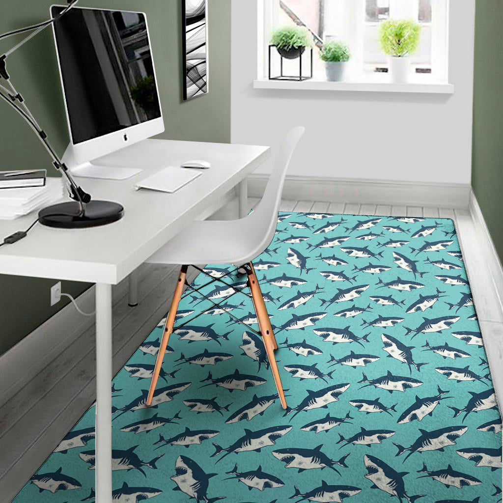 Angry Shark Pattern Print Area Rug