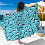 Angry Shark Pattern Print Beach Sarong Wrap