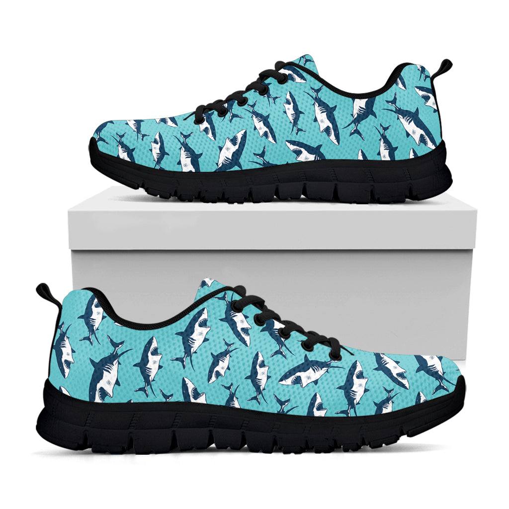 Angry Shark Pattern Print Black Sneakers