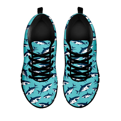 Angry Shark Pattern Print Black Sneakers