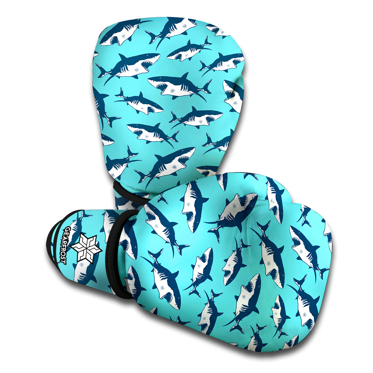 Angry Shark Pattern Print Boxing Gloves