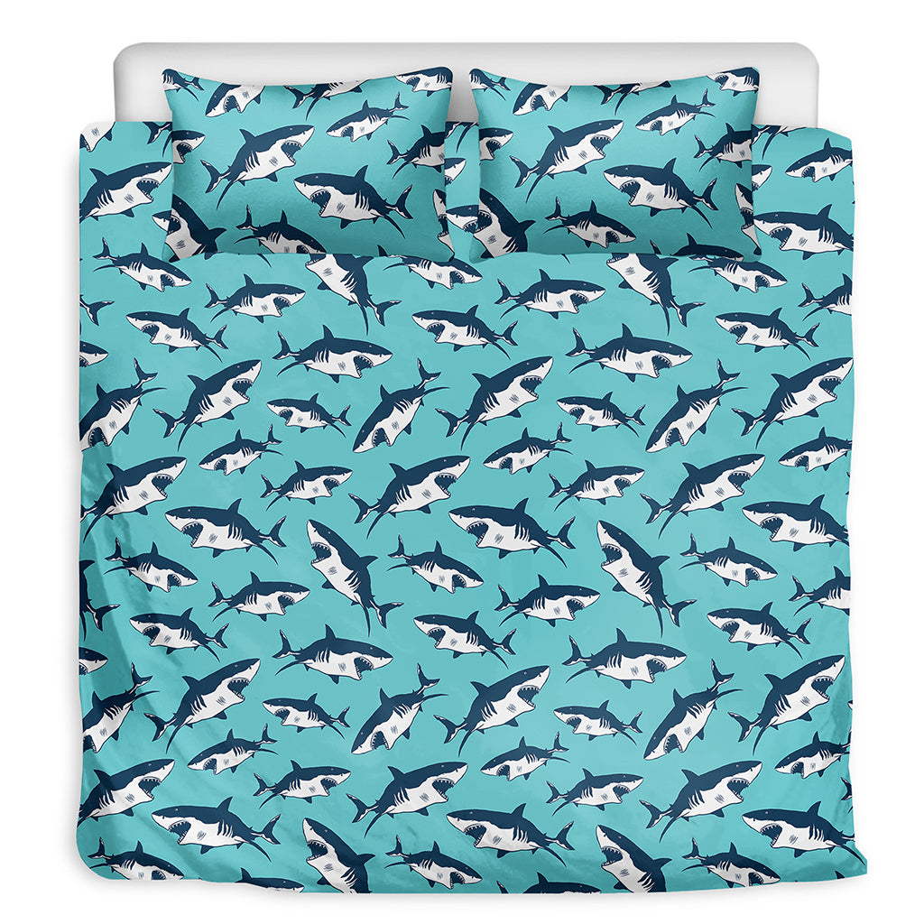 Angry Shark Pattern Print Duvet Cover Bedding Set