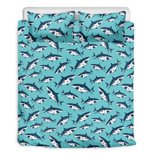 Angry Shark Pattern Print Duvet Cover Bedding Set