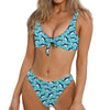 Angry Shark Pattern Print Front Bow Tie Bikini