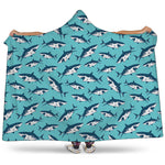 Angry Shark Pattern Print Hooded Blanket