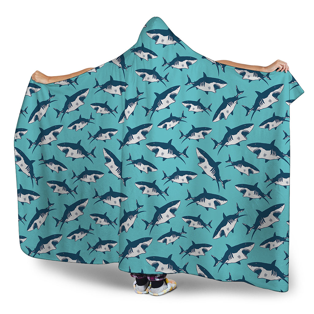Angry Shark Pattern Print Hooded Blanket