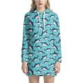 Angry Shark Pattern Print Pullover Hoodie Dress
