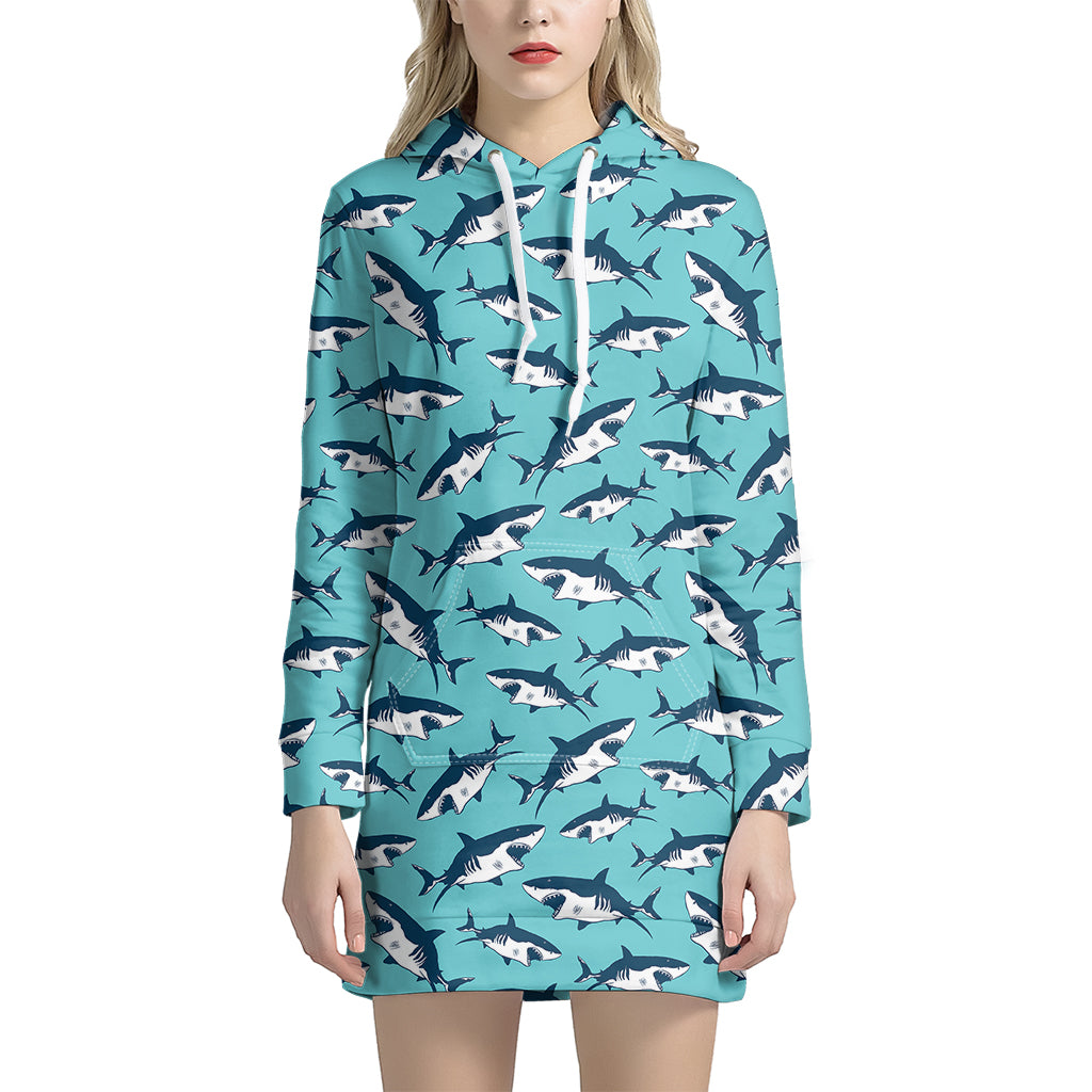 Angry Shark Pattern Print Hoodie Dress