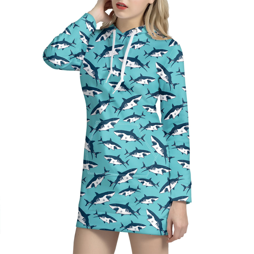 Angry Shark Pattern Print Hoodie Dress