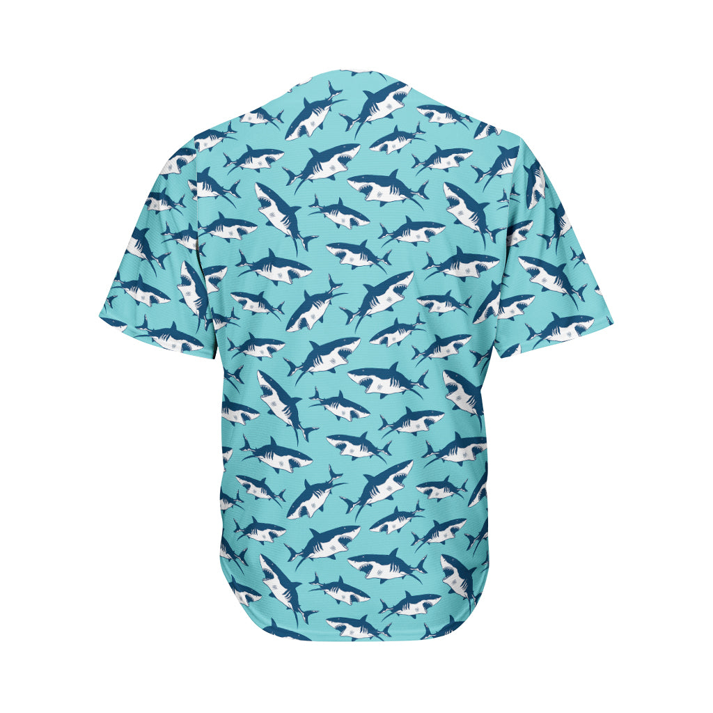 Angry Shark Pattern Print Men's Baseball Jersey