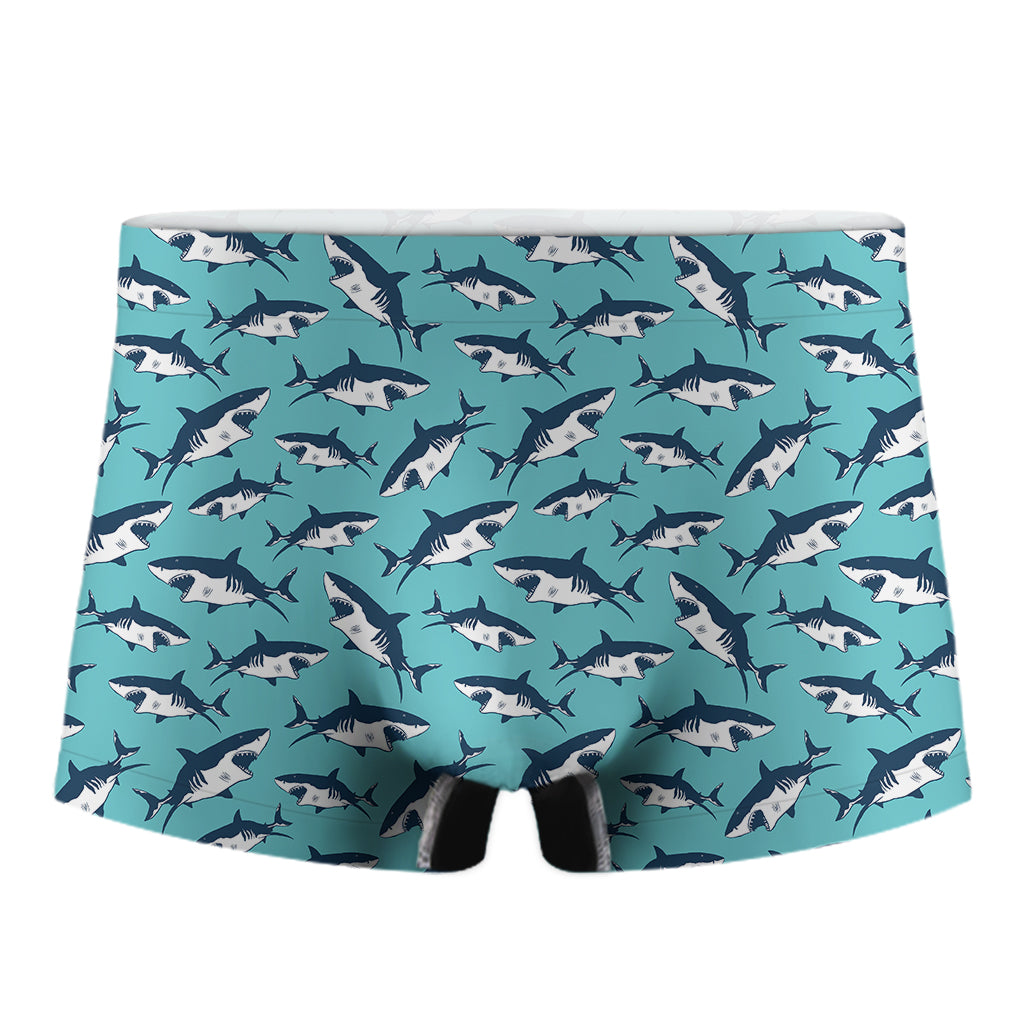 Angry Shark Pattern Print Men's Boxer Briefs