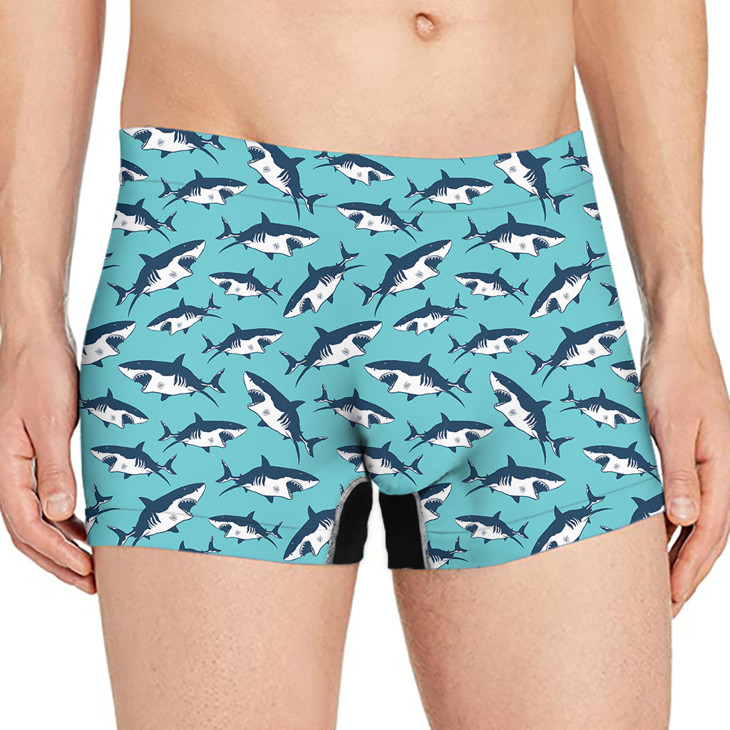 Angry Shark Pattern Print Men's Boxer Briefs