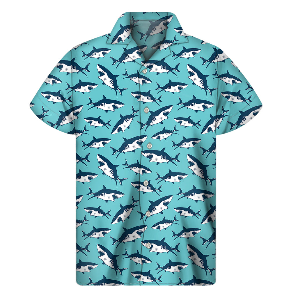 Angry Shark Pattern Print Men's Short Sleeve Shirt