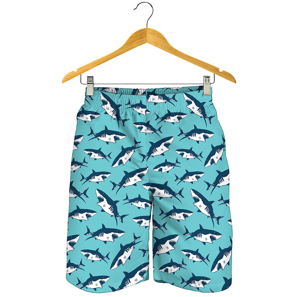 Angry Shark Pattern Print Men's Shorts