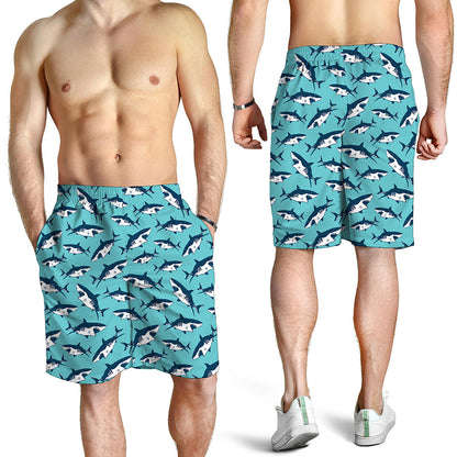 Angry Shark Pattern Print Men's Shorts