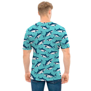 Angry Shark Pattern Print Men's T-Shirt