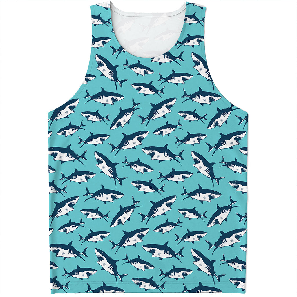 Angry Shark Pattern Print Men's Tank Top