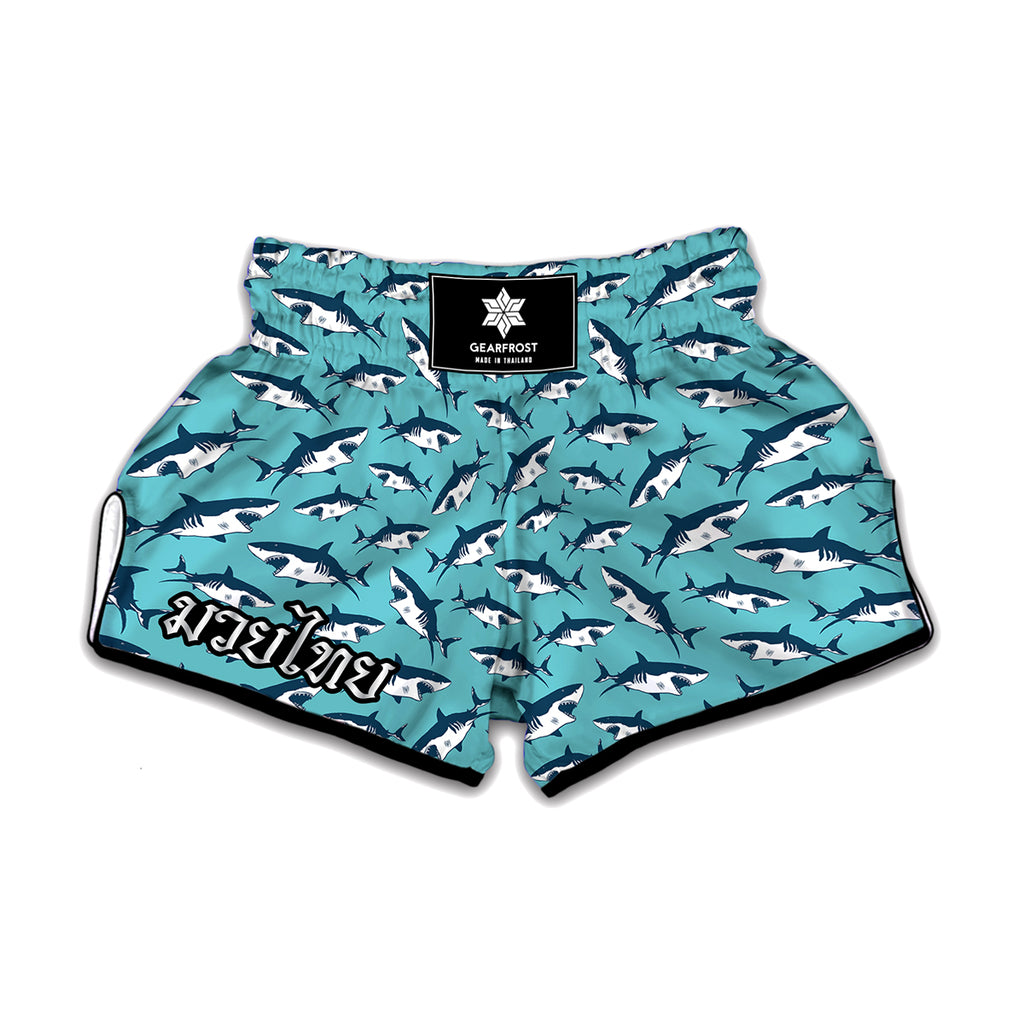 Angry Shark Pattern Print Muay Thai Boxing Shorts