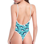 Angry Shark Pattern Print One Piece High Cut Swimsuit